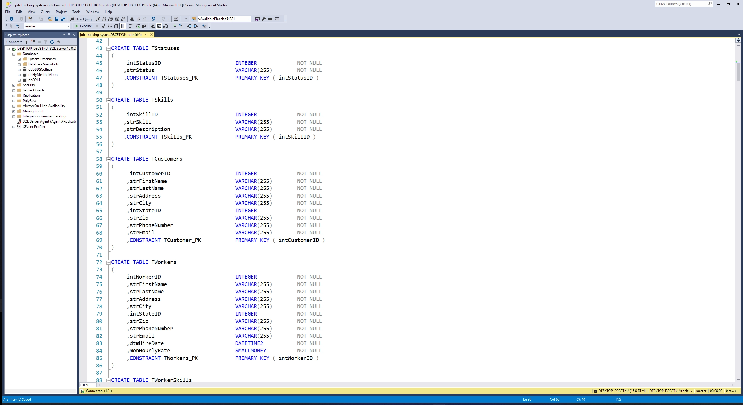 The physical database code