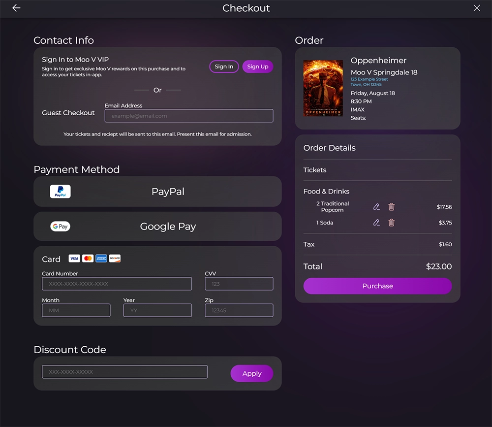 Checkout page for Moo V