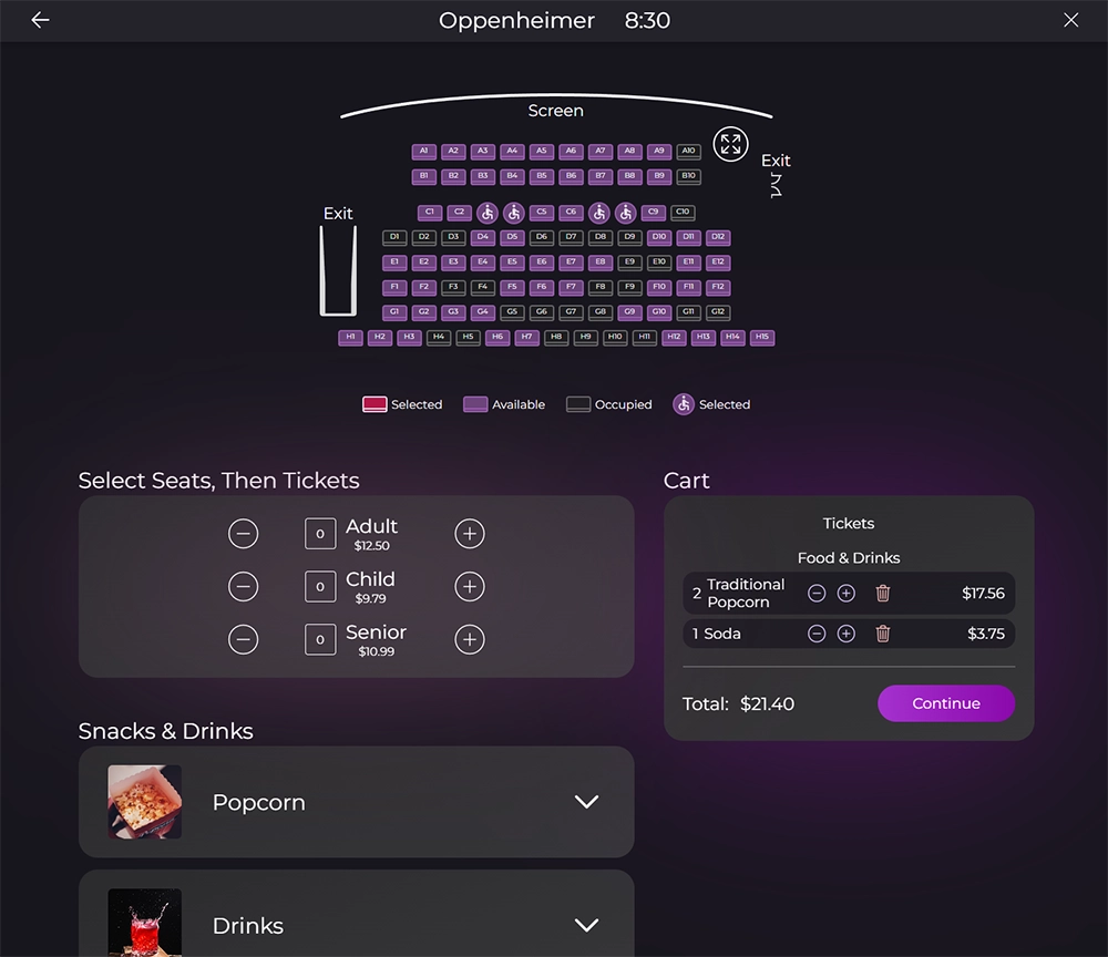 Seats page for Moo V