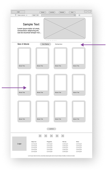 Digital wireframe of home screen