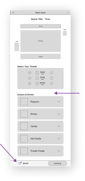 Digital wireframe of home screen